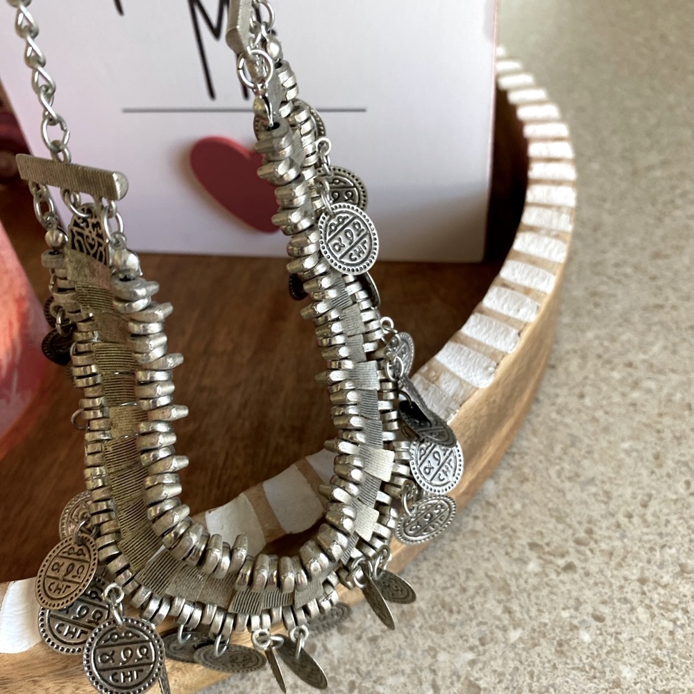 Beautiful silver boho necklace with dangling charms
